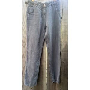Poetry Linen Pants Women Sz 6 Grey Mid Rise Straight Leg Zip Up Pockets